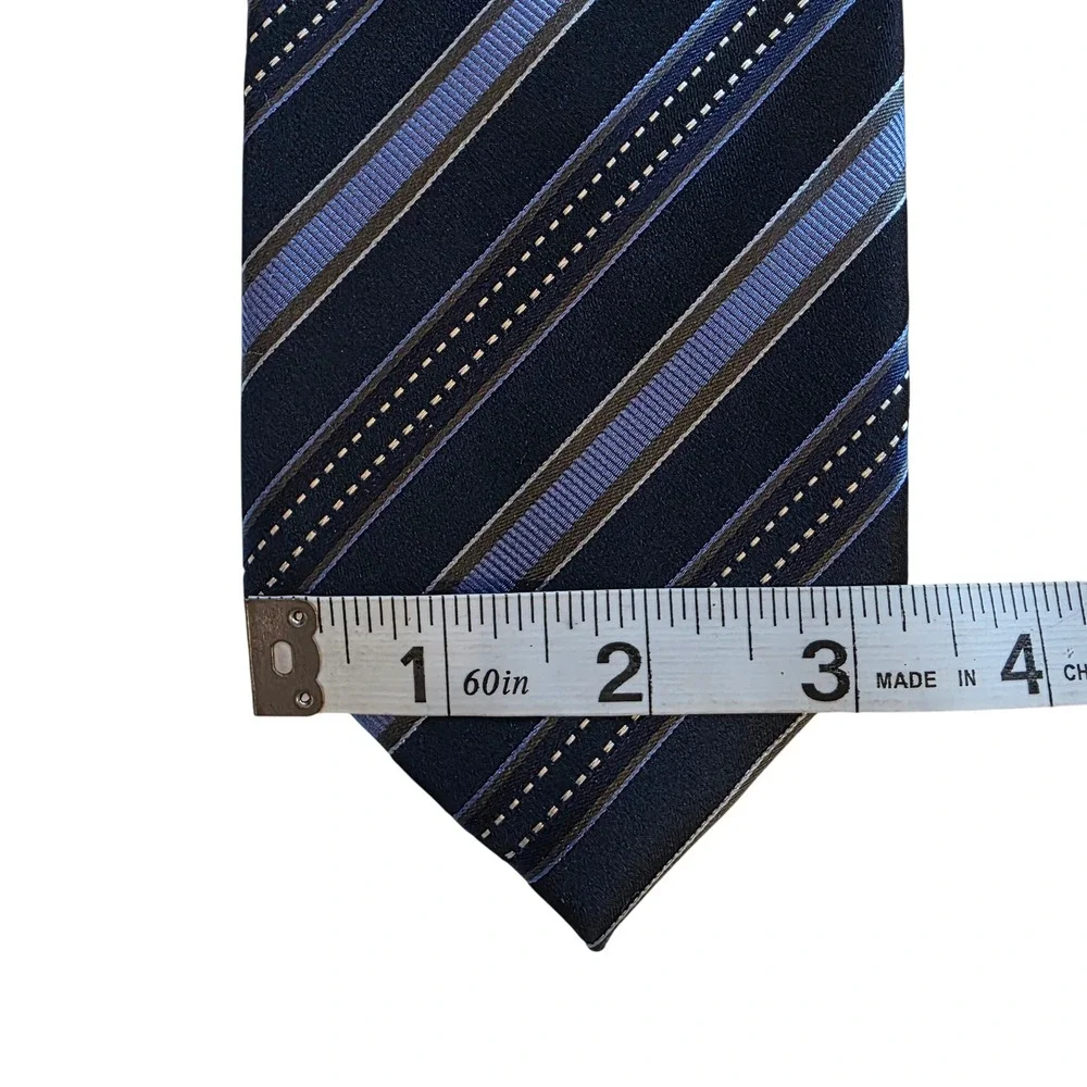 Astor & Black Custom Clothiers Mens Tie Striped Silk Necktie Hand Made‎ Blue